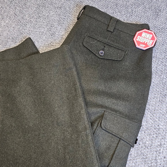 LL Bean Windstopper Cargo Pants Men Size 44 Wool Blend Dark Green Hiking Outdoor